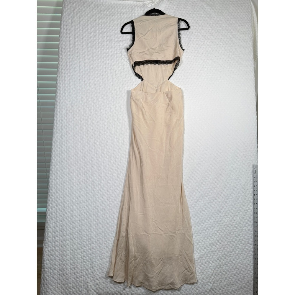 Whimsigoth Lace Trim Maxi Dress Cream/Blk Cut Out Sz 4 NEW Princess Polly Keila - Picture 2 of 7
